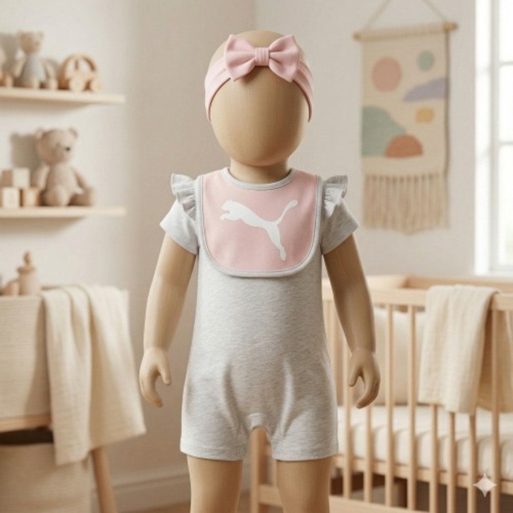 Puma Baby Girl White Heather 3‑Piece Romper Set 3‑6M‎